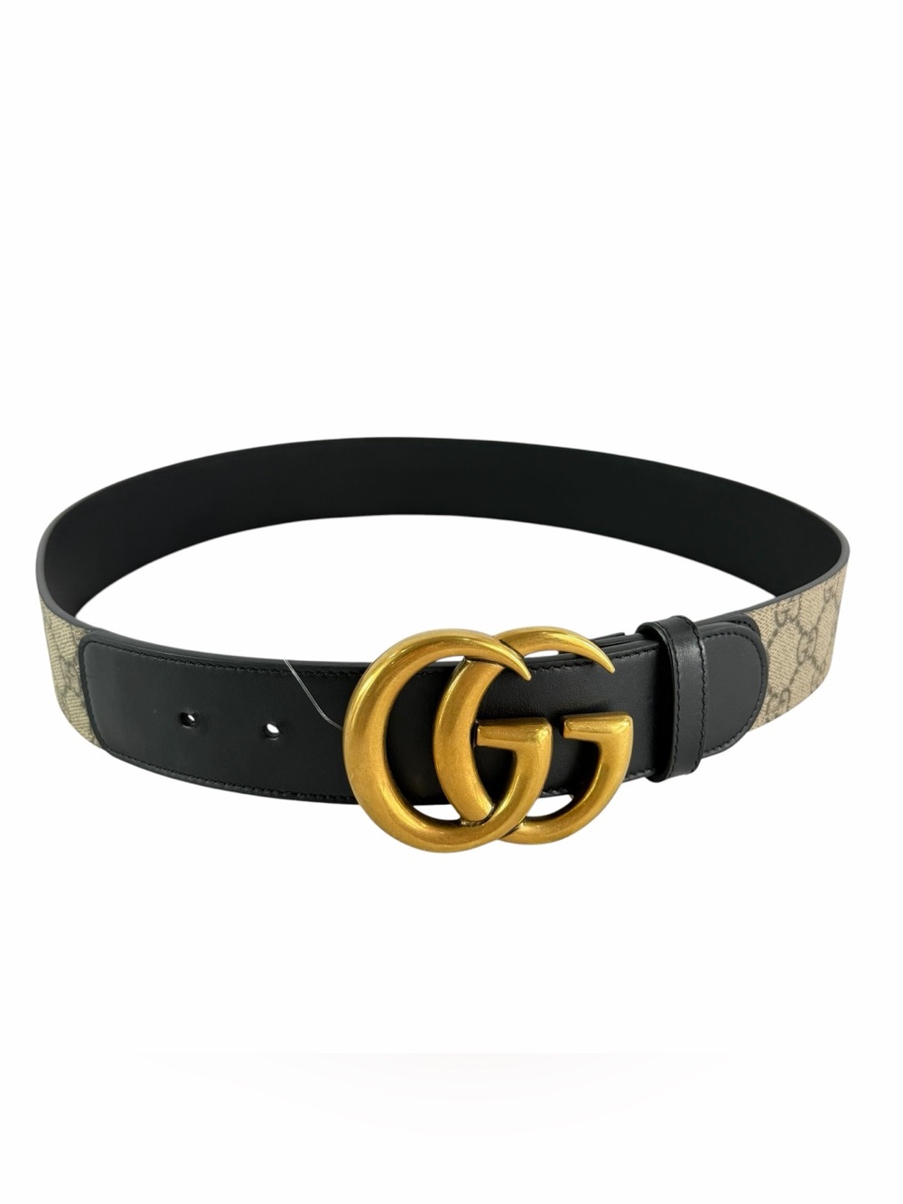 GUCCI 525040 Brown Canvas Black Leather GG Interlocking Women Belt 80/32